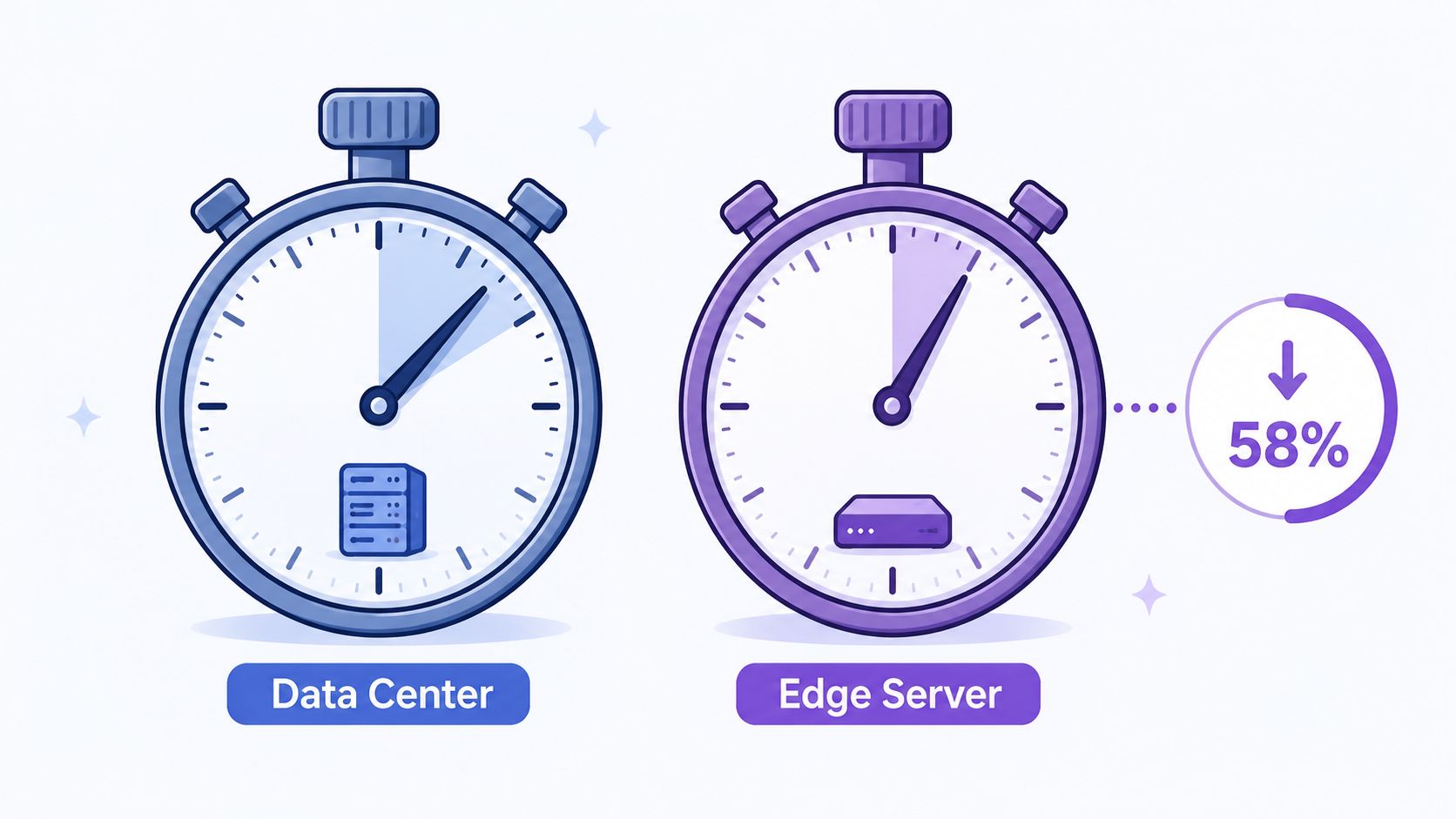 An infographic comparing data center latency versus edge server speed with a 58 percent improvement indicated.