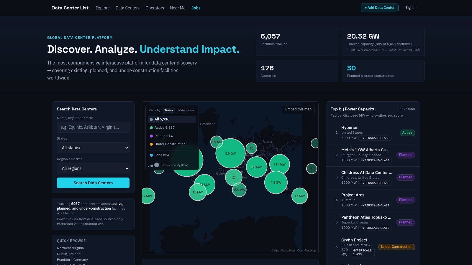 Screenshot from https://www.datacenterslist.com