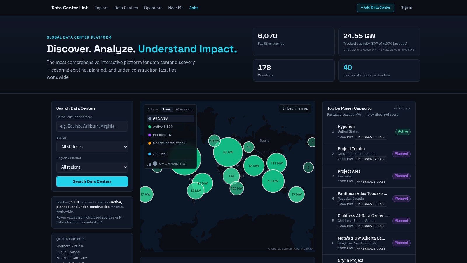 Screenshot from https://www.datacenterslist.com