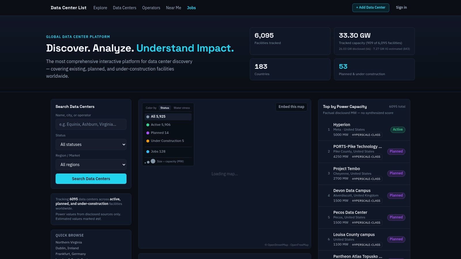 Screenshot from https://www.datacenterslist.com