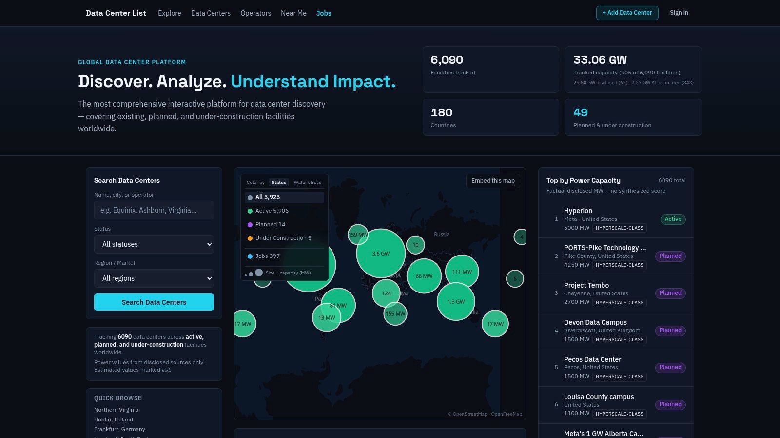 Screenshot from https://www.datacenterslist.com